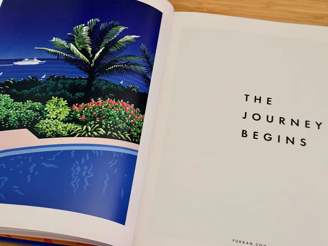Pool edged with tropical flowers, opposite the title page